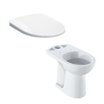 Stojąca miska WC Selnova do spłuczki nasadzanej, lejowa, B36 cm, H39 cm, T67 cm, odpływ poziomy Deska sedesowa WC Selnova mocowanie od dołu, zawiasy metalowe, zachodząca pokrywa biała